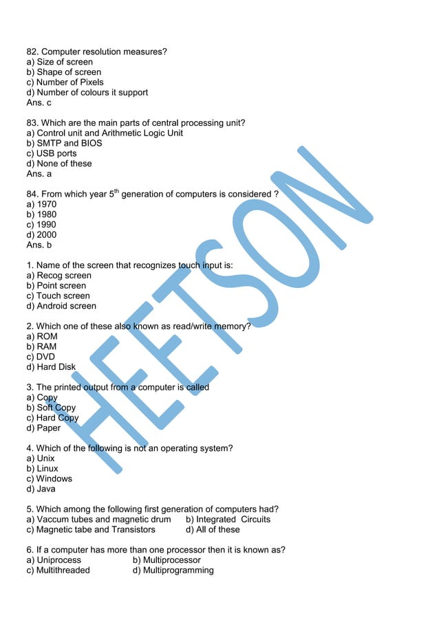 Computer Basic Questions and answers MCQ | PDF | Programming Languages ...