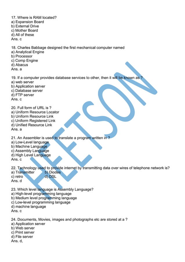 Computer Basic Questions and answers MCQ | PDF | Programming Languages ...