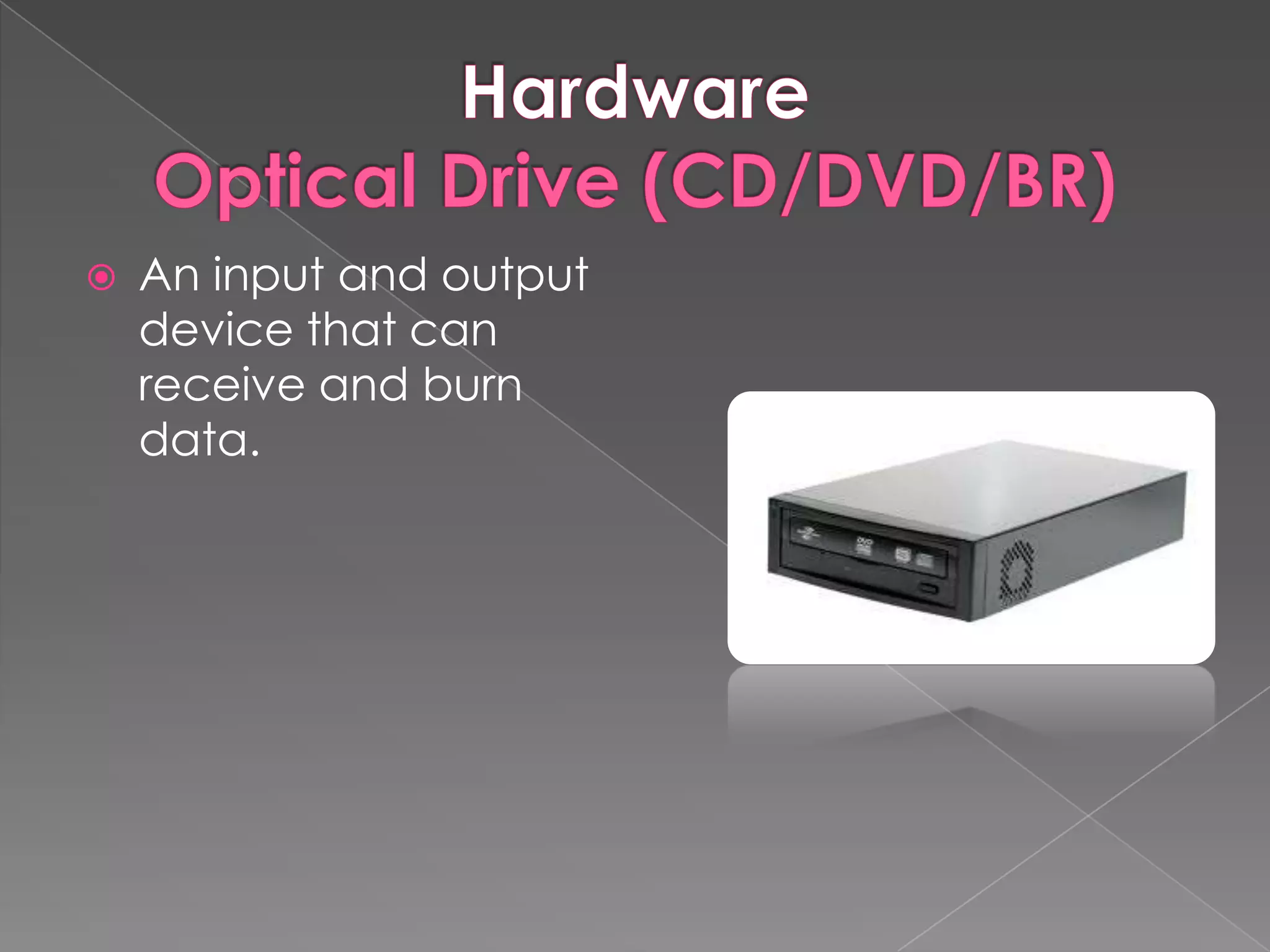    An input and output
    device that can
    receive and burn
    data.
 