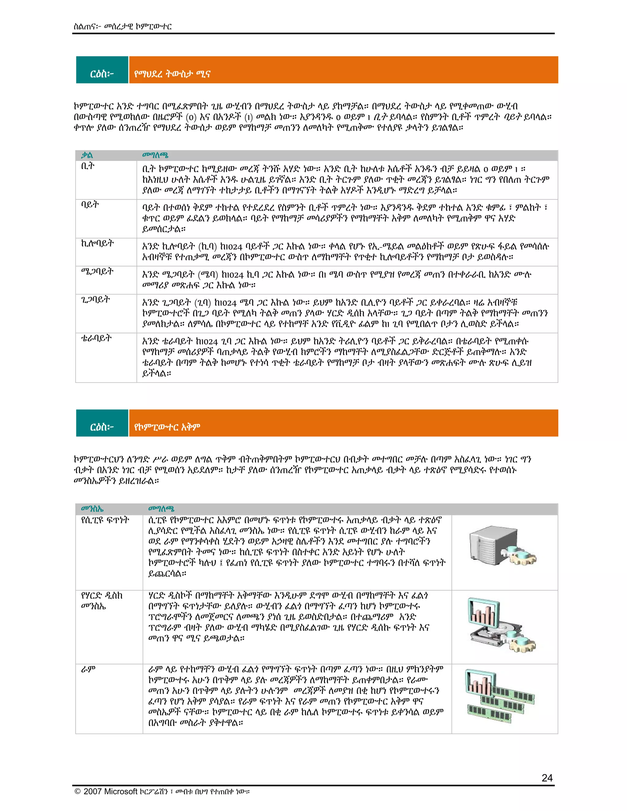 ዕውቅና ያለው የMicrosoft የኤሌክትሮኒክ መማሪያ (E-Learning) ስልጠና - Computer Basics | PDF
