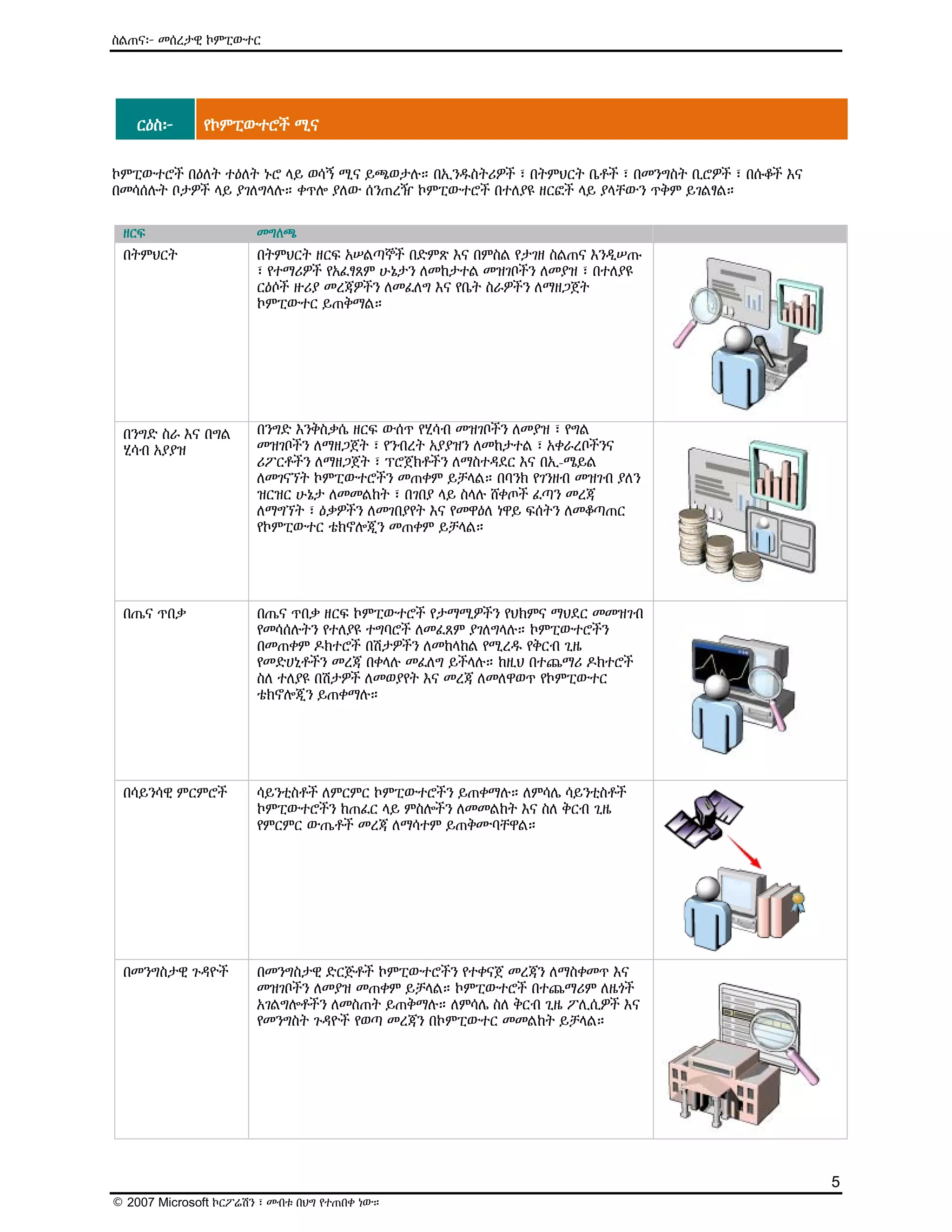 ዕውቅና ያለው የMicrosoft የኤሌክትሮኒክ መማሪያ (E-Learning) ስልጠና - Computer Basics | PDF