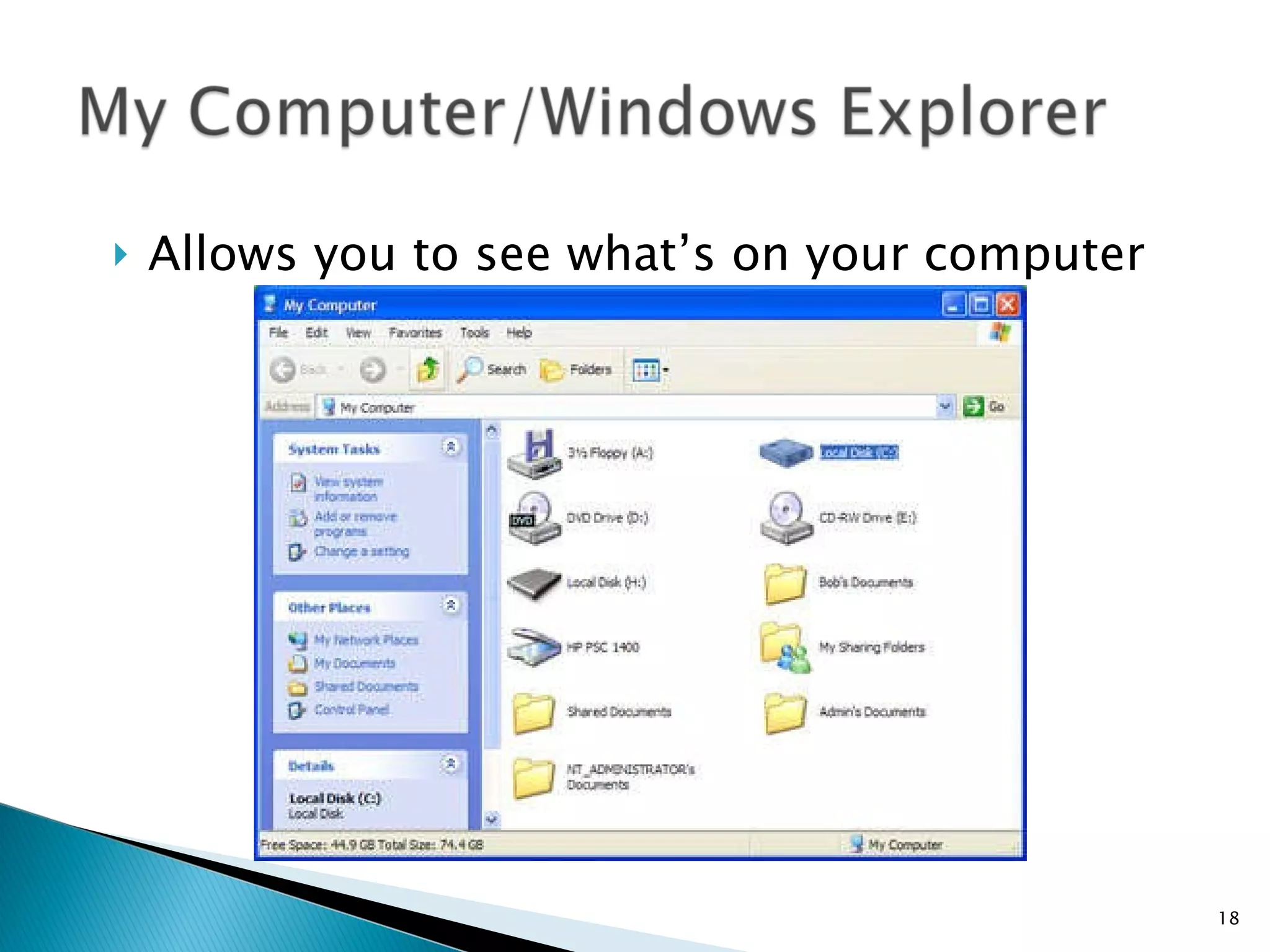 Allows you to see what’s on your computer 