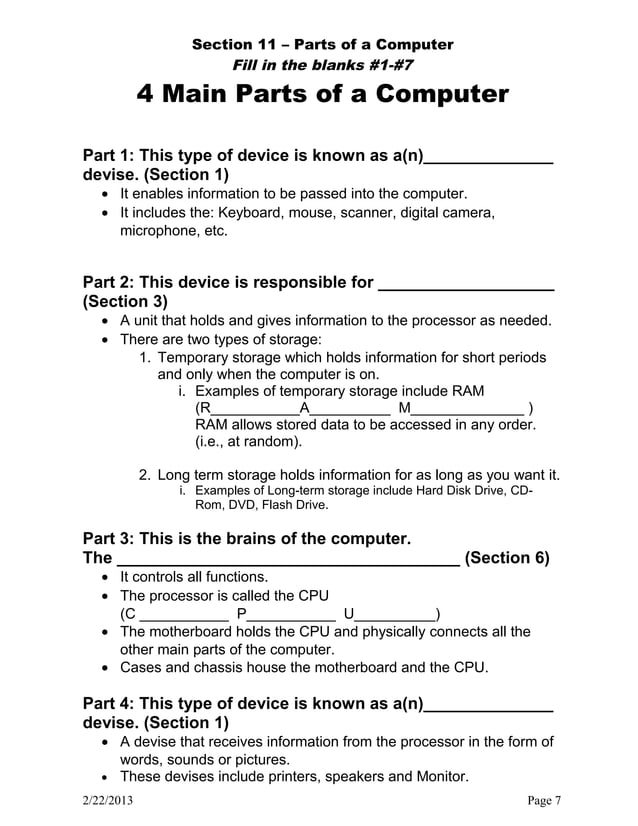 Computer basics worksheet | DOC | Operating Systems | Computer Software ...