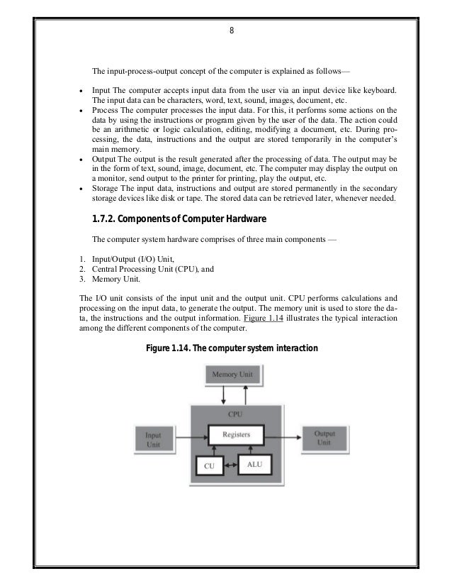 8
The input-process-output concept of the computer is explained as follows—
 Input The computer accepts input data from t...