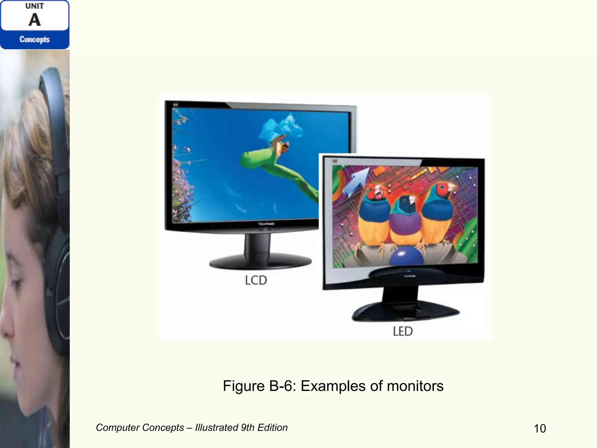 Computer Concepts – Illustrated 9th Edition 10
Figure B-6: Examples of monitors
 
