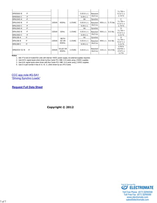 5.1”W x 
9.31”L x 
2.75”H 
SPA5060-B -P 6.81V.L-L Resolver 
SPA5060-C -P 6.0V.L-L Sin/Cos 
SPA1040-A -P 
100VA 400Hz. 115VAC 
90 Synchro 
90V.L-L 5.75 lbs. 
C 
5.1”W x 
9.31”L x 
2.75”H 
SPA1040-B -P 6.81V.L-L Resolver 
SPA1040-C -P 6.0V.L-L Sin/Cos 
SPA1060-A -P 
100VA 60Hz. 115VAC 
90 Synchro 
90V.L-L 8.0 lbs. 
D 
5.1”W x 
9.31”L x 
3.31”H 
SPA1060-B -P 6.81V.L-L Resolver 
SPA1060-C -P 6.0V.L-L Sin/Cos 
SPA10B-A -P 
100VA 
BOTH 
60 OR 
400Hz. 
115VAC 
90 Synchro 
90V.L-L 8.0 lbs. 
D 
5.1”W x 
9.31”L x 
3.31”H 
SPA10B-B -P 6.81V.L-L Resolver 
SPA10B-C -P 6.0V.L-L Sin/Cos 
400Hz. 115VAC 6.81V.L-L Resolver 
SPB2054-52-B -P 200VA 50,60 OR 
Sin/Cos 52V.L-L 32.0 lbs. 
C7972 
8.8”W x 
15.0”L x 
3.7”H 
Notes: 
1. Add -P to end of model # for units with internal +5VDC power supply, (no external supplies required). 
2. Use 6.81V. signal inputs when driven by Bus Cards PCI, VME, D-S cards using +15VDC supplies. 
3. Use 6.0V. signal inputs when driven with Bus Cards PCI, VME, D-S cards using +12VDC supplies. 
4. Use E in part number in lieu of -A, -B, -C, when driven by our cPCI Cards. 
CCC app.note #G-SA1 
“Driving Synchro Loads” 
Request Full Data Sheet 
Copyright © 2012 
7 of 7 
Sold & Serviced By: 
ELECTROMATE 
Toll Free Phone (877) SERVO98 
Toll Free Fax (877) SERV099 
www.electromate.com 
sales@electromate.com 
