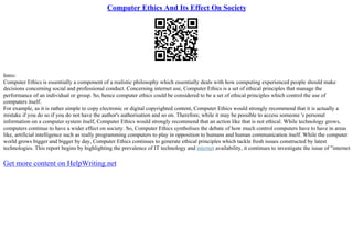Computer Ethics And Its Effect On Society | PPT