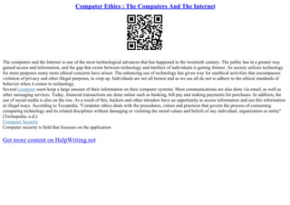 Computer Ethics And Its Effect On Society | PPT