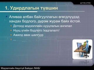 ШУТИС-КТМСХяналт тавих 3 түвшинУдирдлагын түвшин3 түвшинЛогик буюу технологийн түвшинФизик түвшинМэдээллийн Аюулгүй Байдал /МАБ/