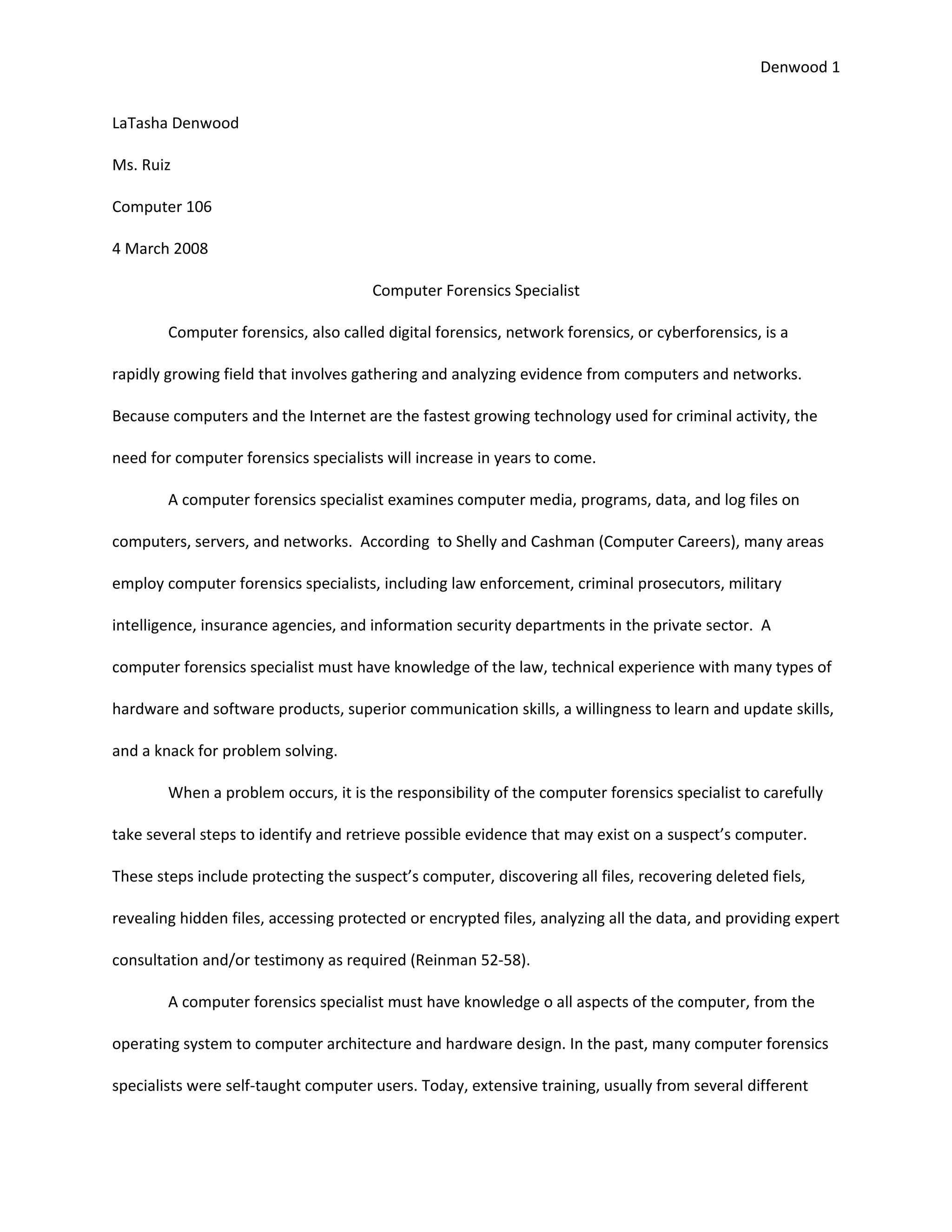 Computer Forensics Specialist Lab 1 From Word Chapter 2