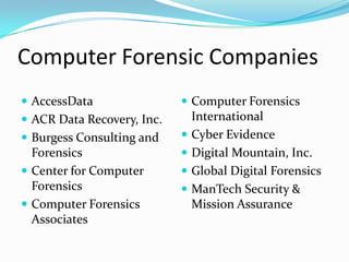 Computer Forensics Inc Computer forensics toolkit | PPTX