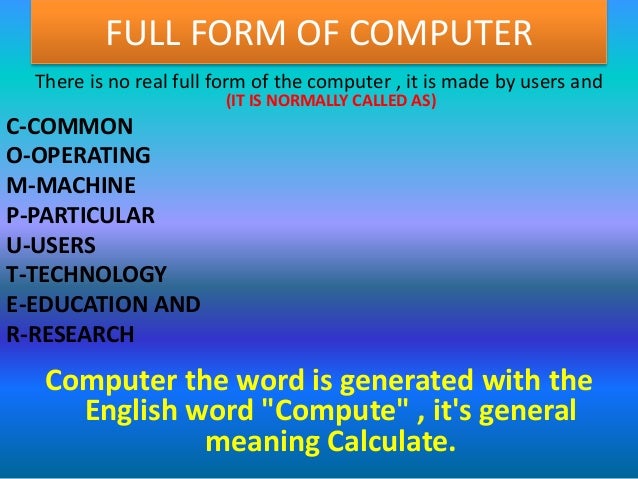 Computer Fundamental Full Form Of Computer