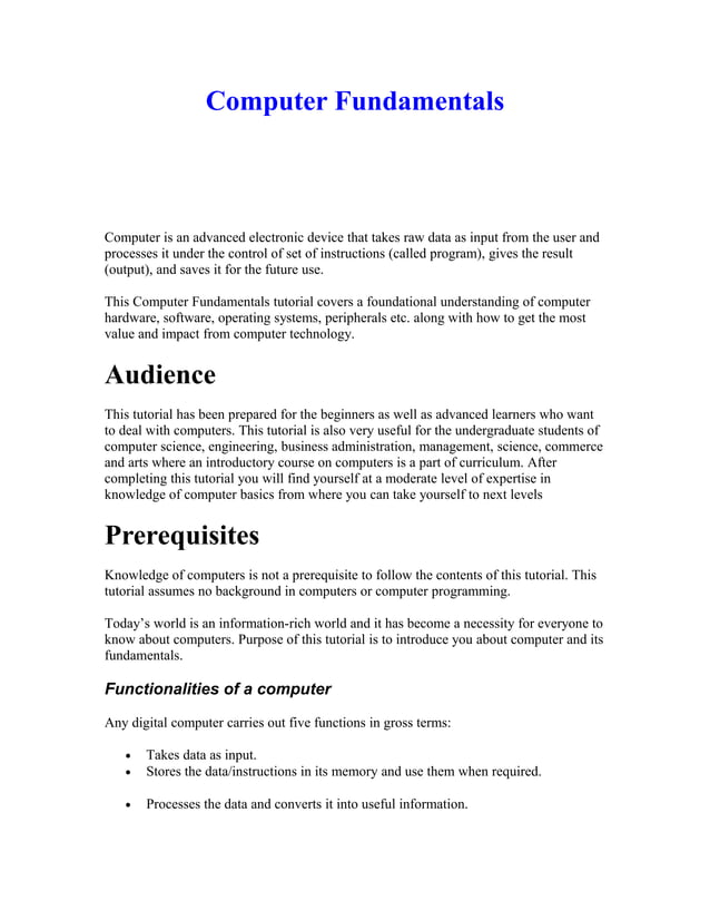Computer fundamentals | PDF