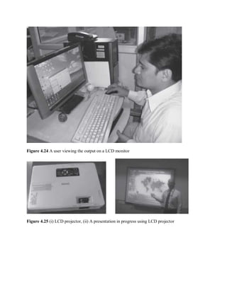 Figure 4.24 A user viewing the output on a LCD monitor
Figure 4.25 (i) LCD projector, (ii) A presentation in progress using LCD projector
 