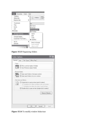 Figure 15.13 Organizing folders
Figure 15.14 To modify window behaviour
 