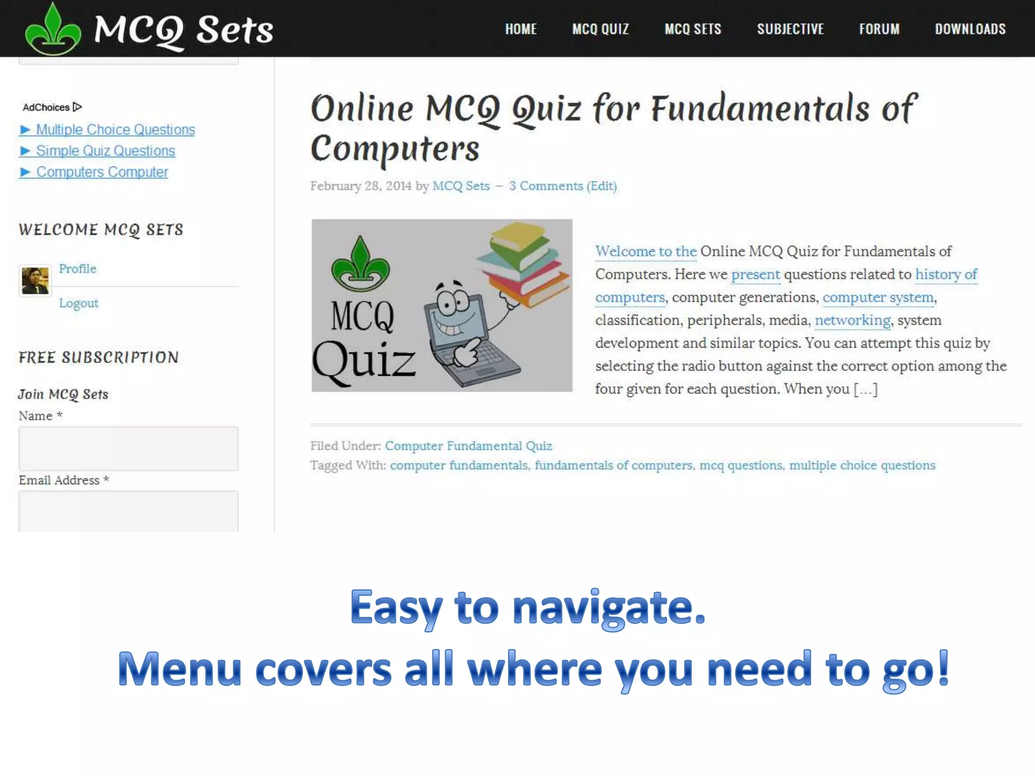 Computer fundamentals mcq quiz - Practice and prepare with mcqSets.com