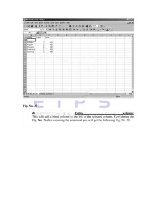 Fig. No. 27

       d)                                Entire                                column:
       This will add a blank column to the left of the selected column. Considering the
       Fig. No. 24after executing the command you will get the following Fig. No. 28
 