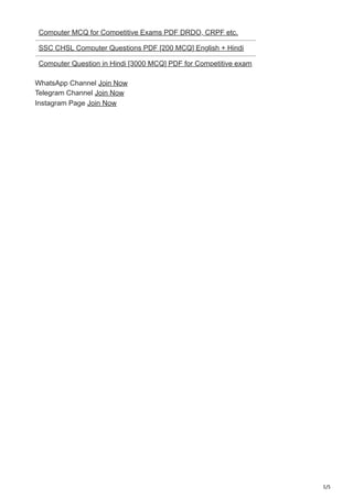 Computer GK 10000 MCQ PDF Questions for Competitive Exams | PDF