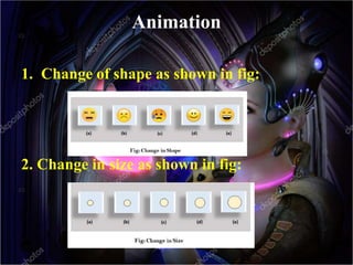 Animation
1. Change of shape as shown in fig:
2. Change in size as shown in fig:
 