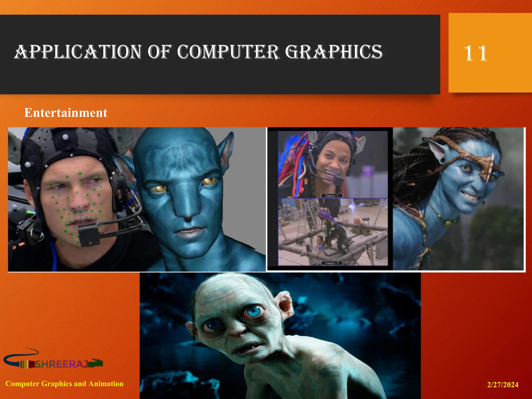 Application of Computer Graphics
2/27/2024
Computer Graphics and Animation
11
Entertainment
 