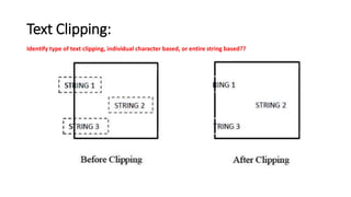Text Clipping:
Identify type of text clipping, individual character based, or entire string based??
 
