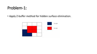 Problem-1:
• Apply Z-buffer method for hidden surface elimination.
 