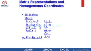 Matrix Representations and
Homogeneous Coordinates
 2D Scaling
Matrix
or, P’ = S(sx,sy)·P


1
1

0

 1 
 0
0 
 y
0
x
 y'   0
s
y
 x'sx0
 