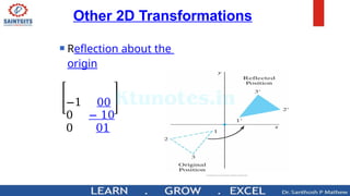  Reflection about the
origin
−1 00
0 − 10
0 01
Other 2D Transformations
 