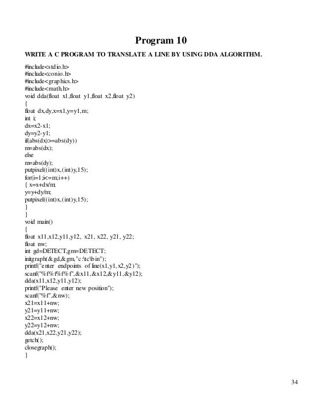 Dda Line Drawing Algorithm Program In C With Output : Computer graphics lab file c programs