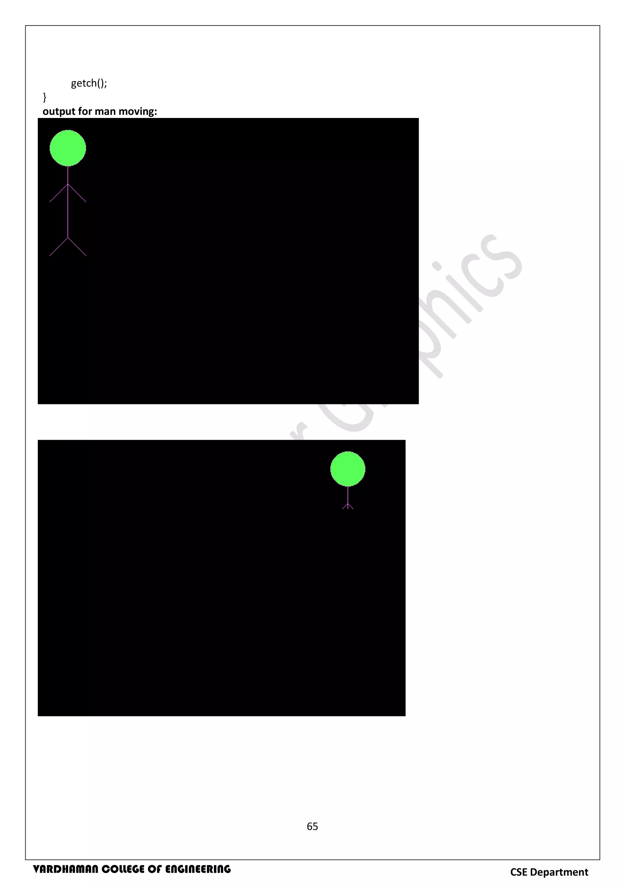 65
CSE DepartmentVARDHAMAN COLLEGE OF ENGINEERING
getch();
}
output for man moving:
 