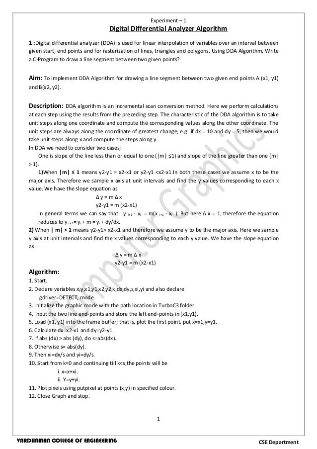 Line Drawing Using Dda Algorithm In C : Computer graphics lab manual