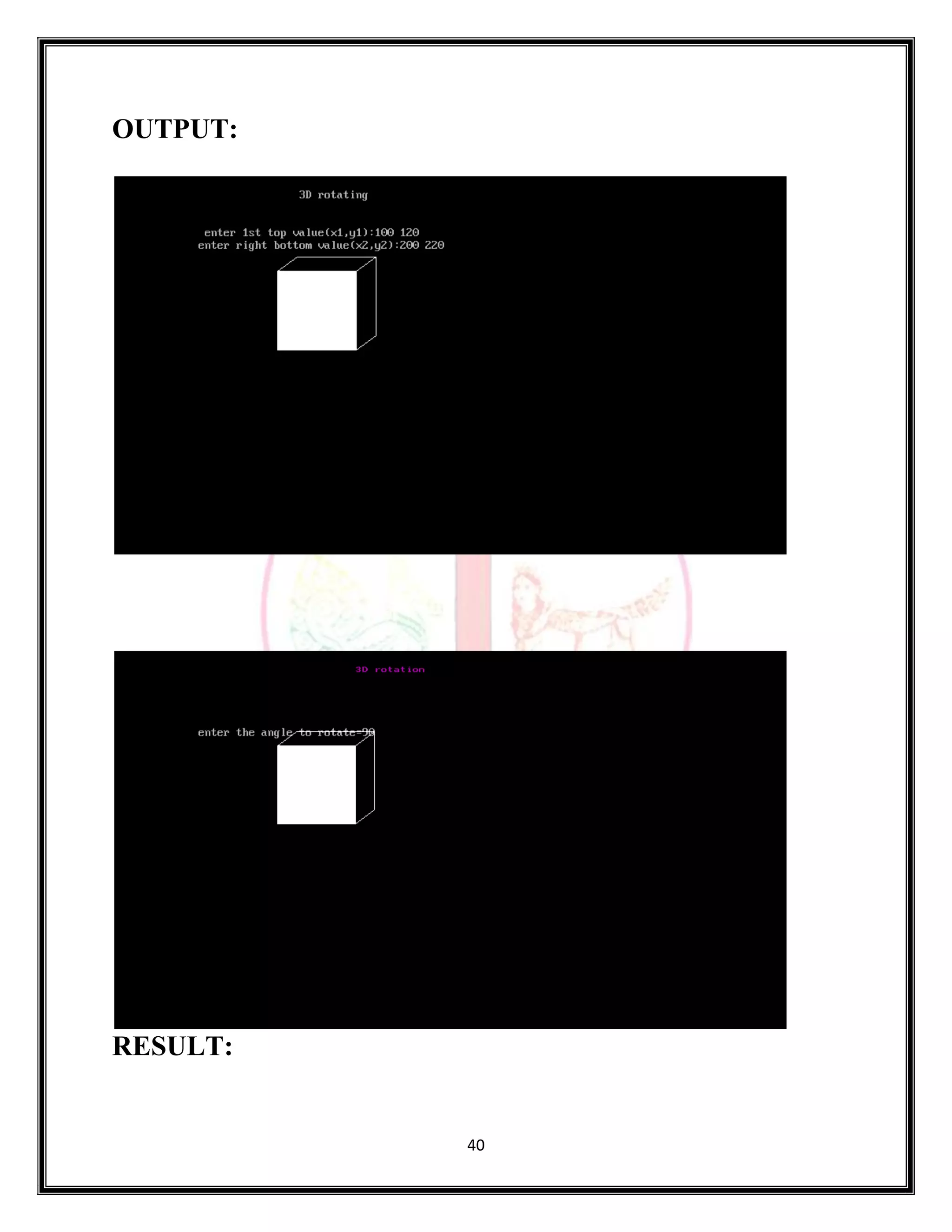 40
OUTPUT:
RESULT:
 