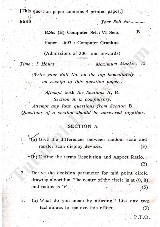 Computer graphics question paper 2013