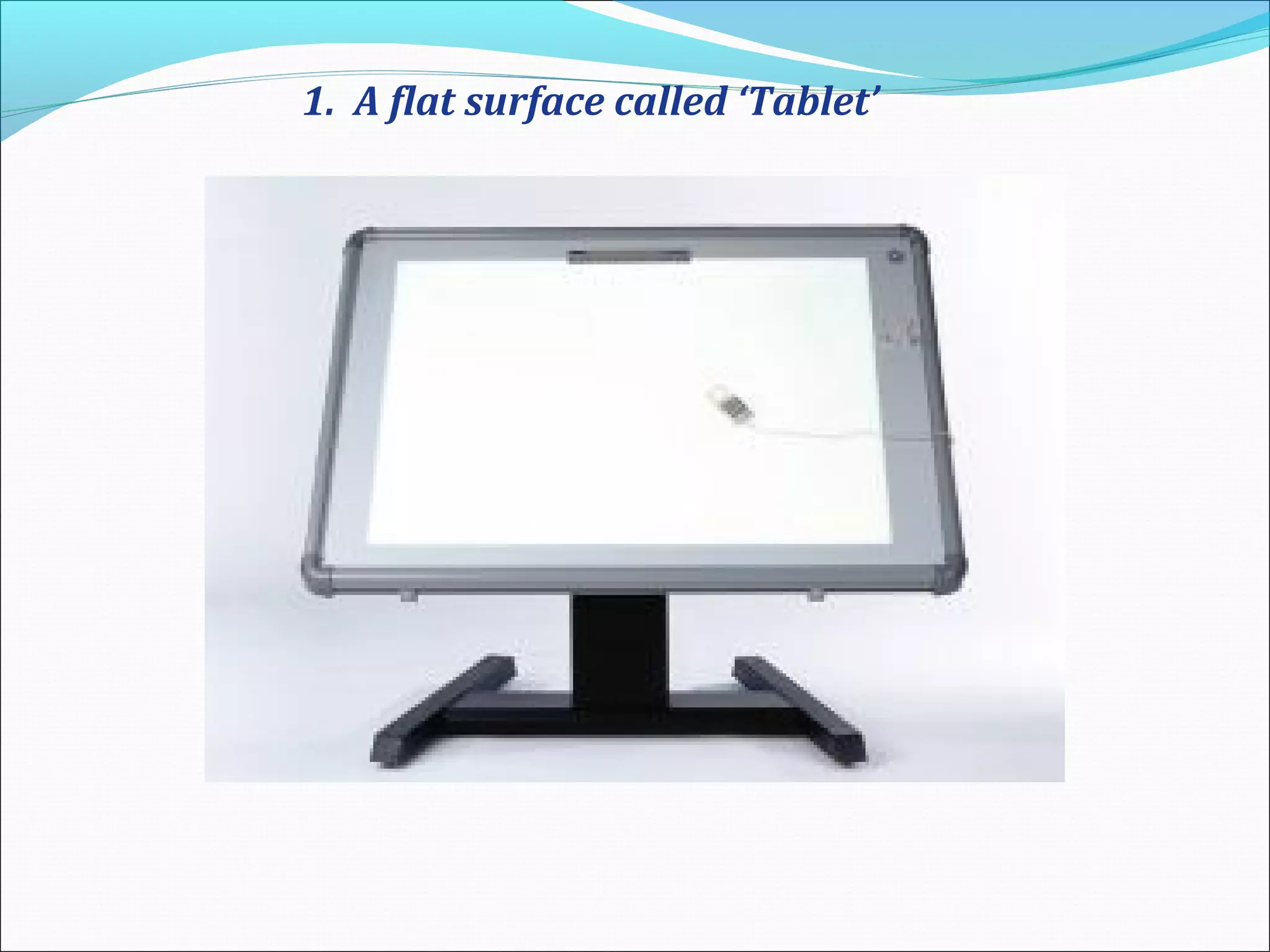 1. A flat surface called ‘Tablet’
 