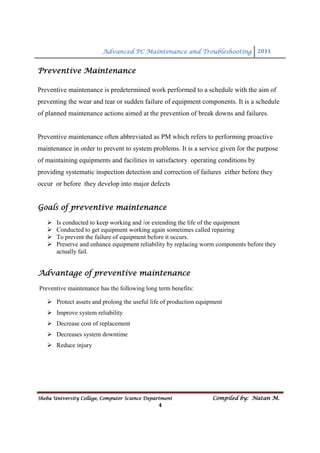 Advanced PC Maintenance and Troubleshooting | PDF