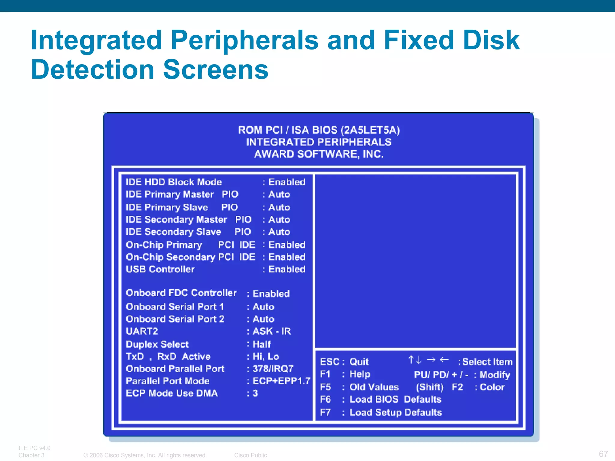Integrated Peripherals and Fixed Disk Detection Screens  