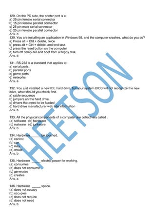 Computer Hardware MCQ Basic to Advanced Question | PDF