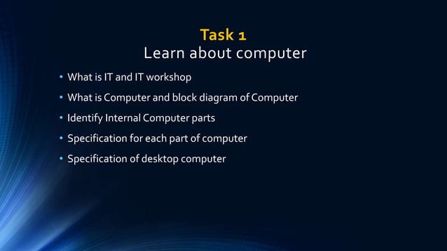ITWorkshop Task 1 Computer hardware & software for B.Tech R15 | PPT