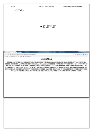 COMPUTER HOLIDAY HOMEWORK OF HTML CODING AND OUTPUTS ON MY HOMEPAGE ...