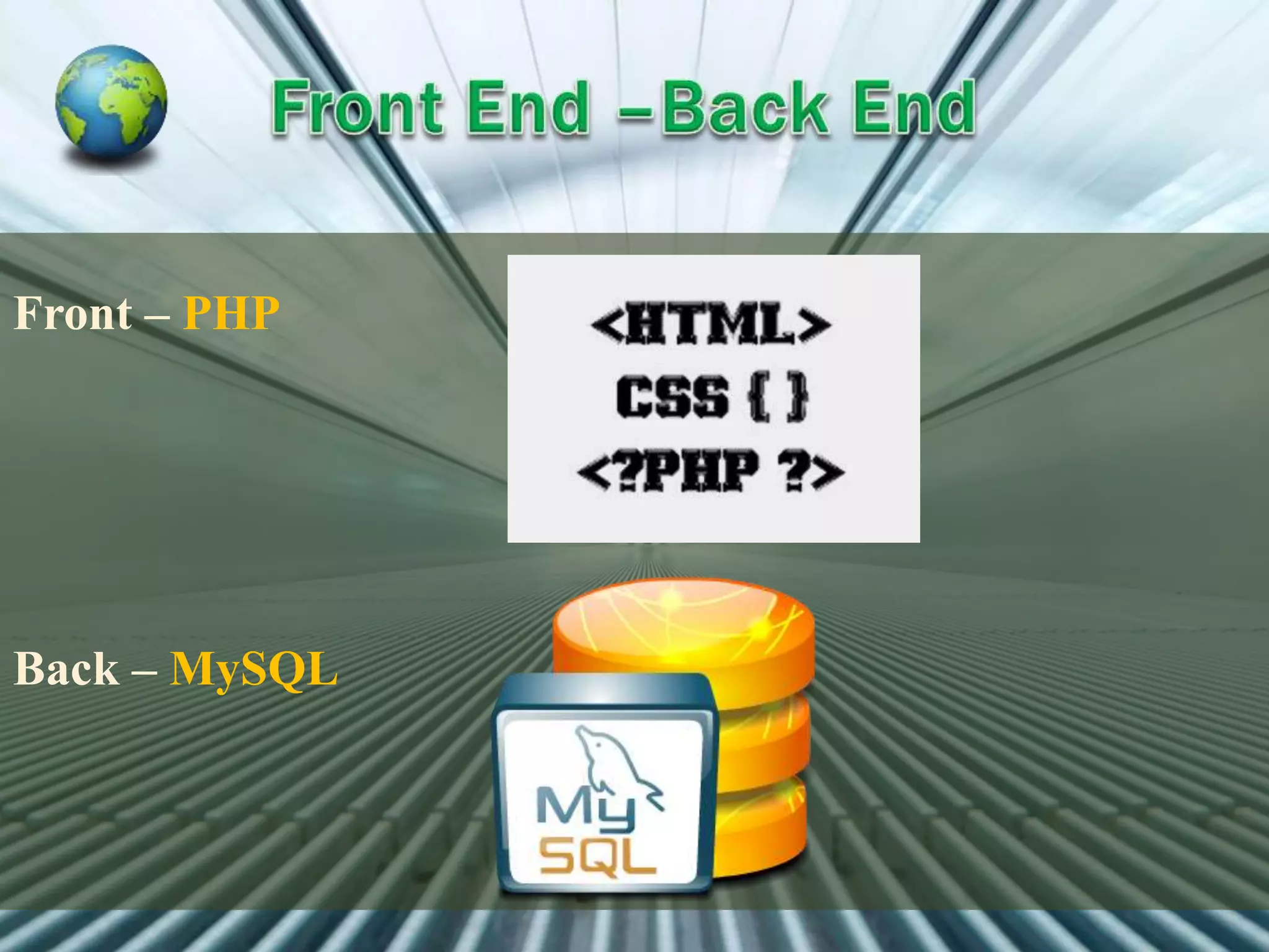 Front – PHP
Back – MySQL
 