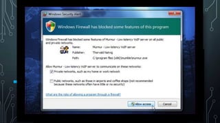 COMPUTER SECURITY
SECURITY MEASURES
SPEAKER: GERARD LAMUSSE
4 Main types of security measure
1. Data Backup
2. Antivirus
3. Anti-spyware
4. Firewall
MALICIOUS CODE
Two types, hardware and software firewalls.
Your router functions as a hardware firewall, while Windows
includes a software firewall.
How it works?
 