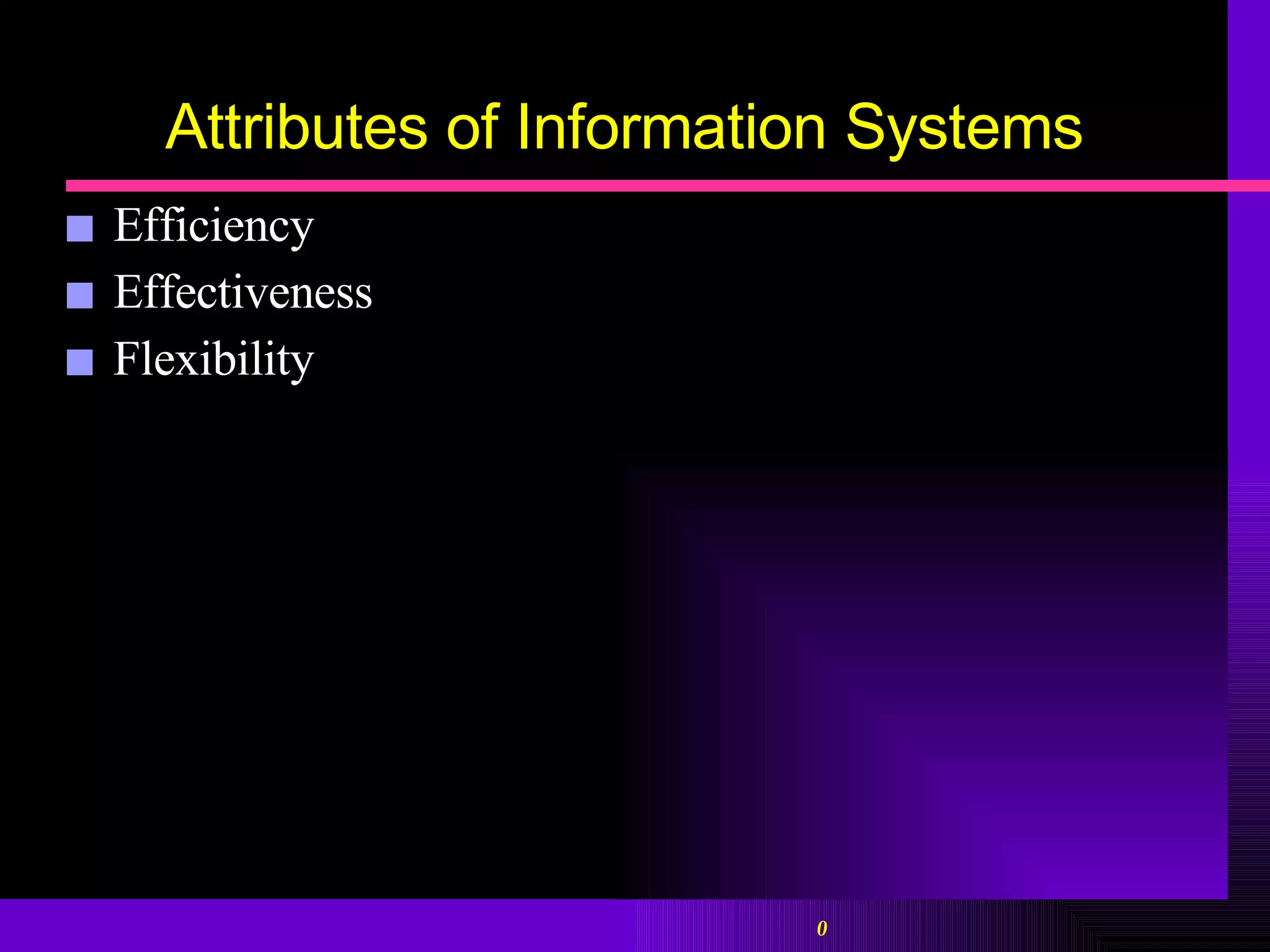 Attributes of Information Systems Efficiency Effectiveness Flexibility 