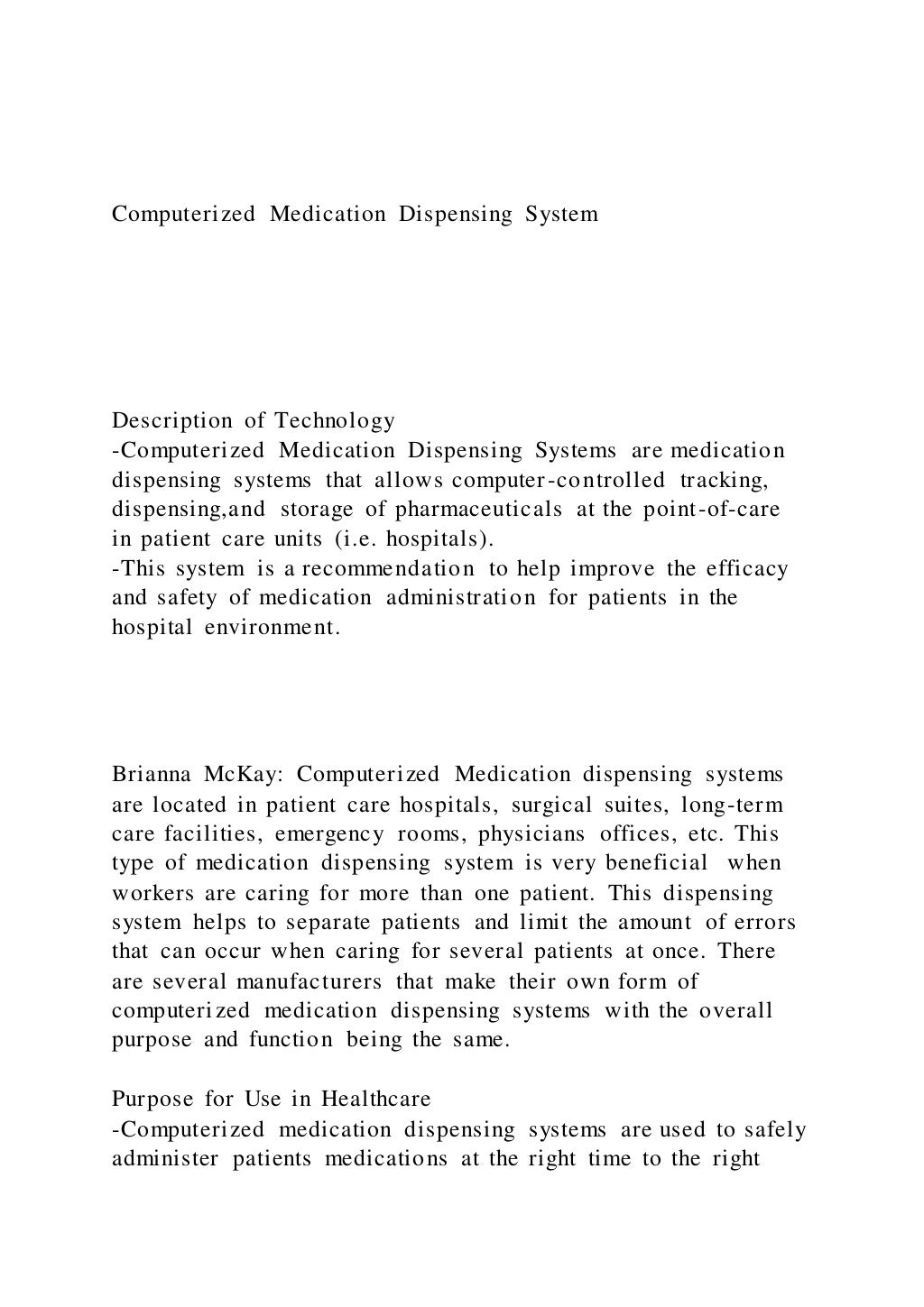 Computerized Medication Dispensing System Descript PDF