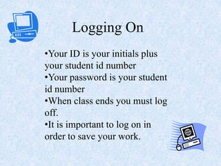 Logging OnYour ID is your initials plus your student id number
