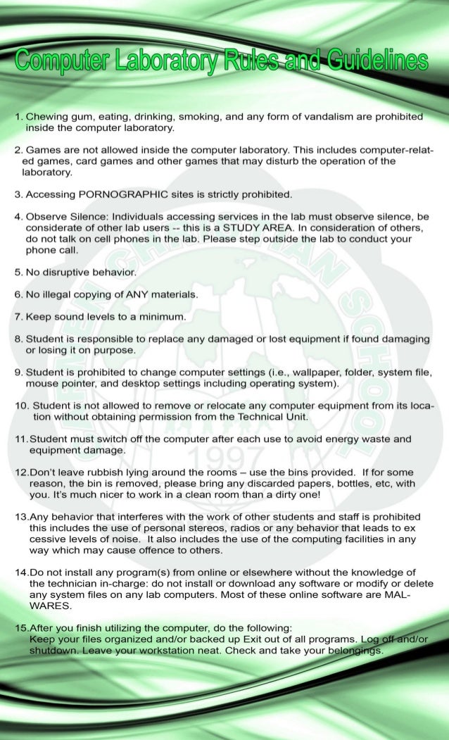 Computer laboratory rules and guidelines