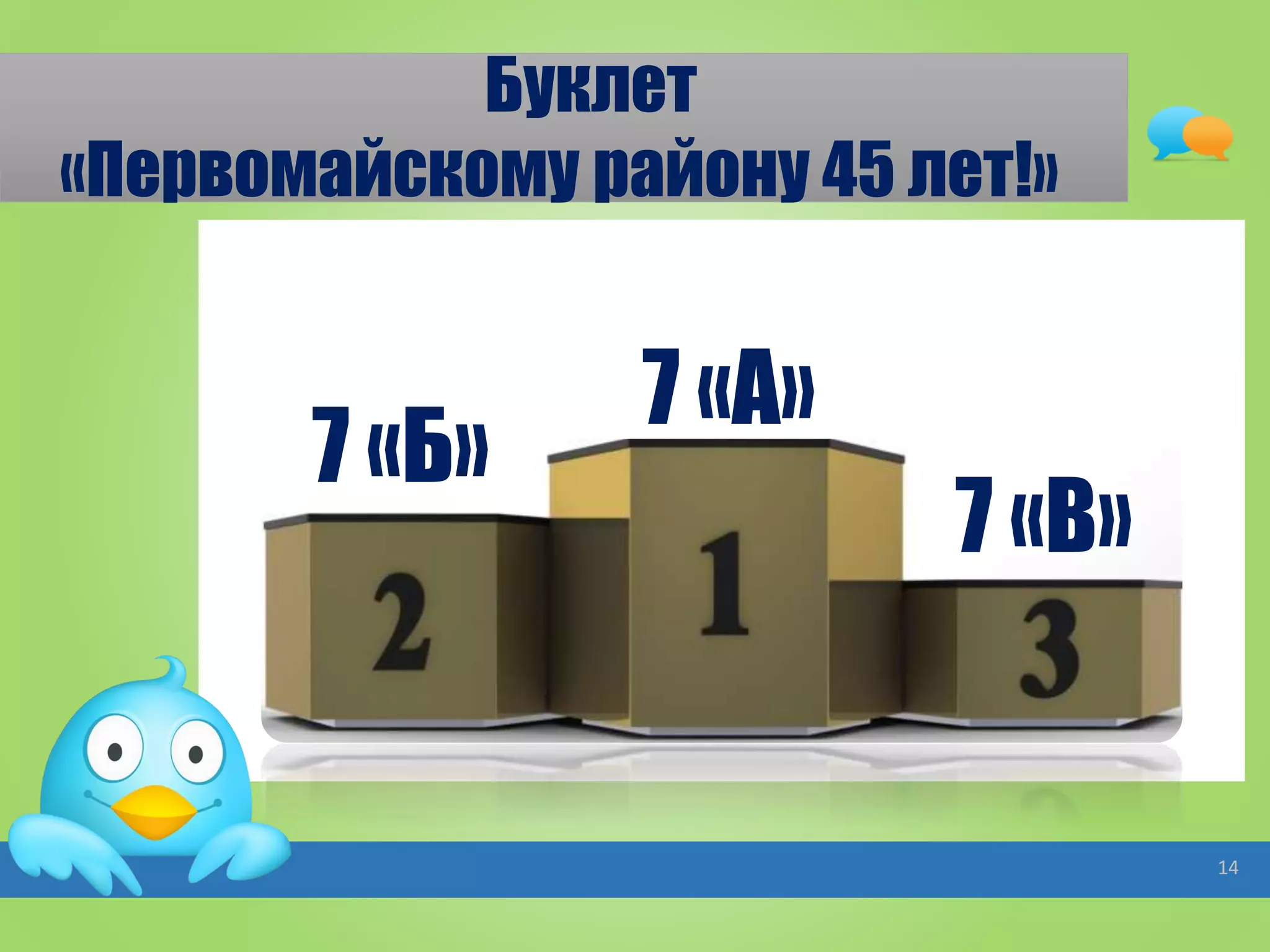 Буклет
«Первомайскому району 45 лет!»
14
7 «В»
7 «Б»
7 «А»
 