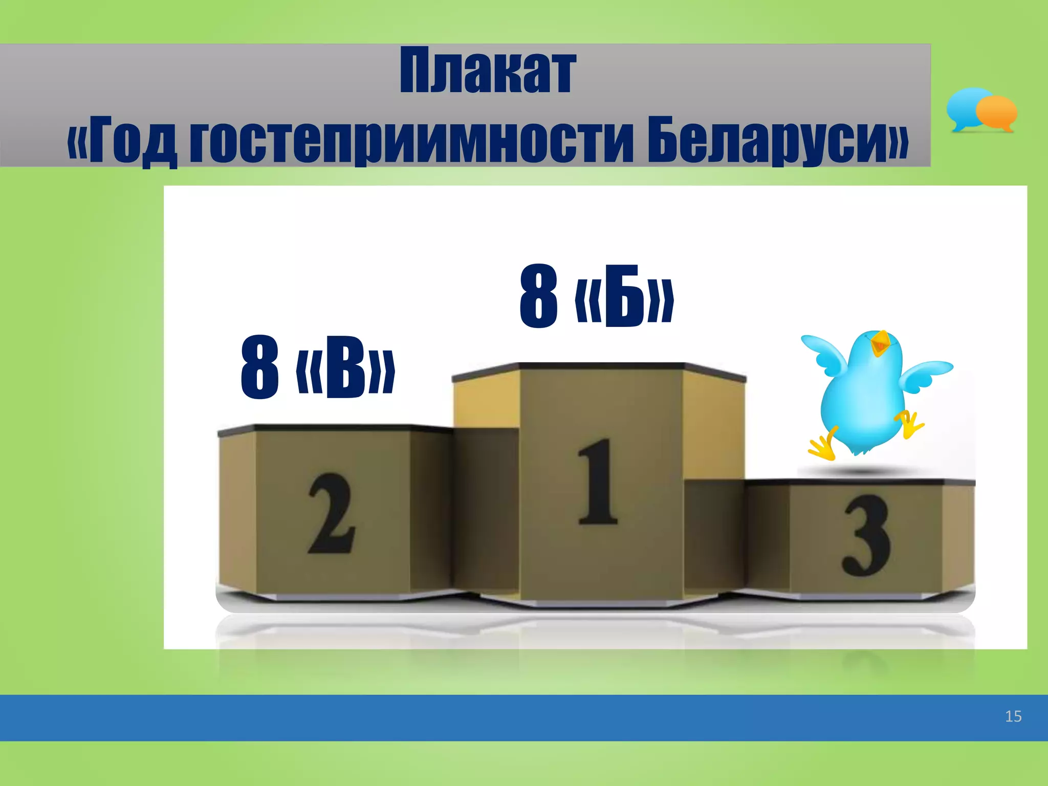 Плакат
«Год гостеприимности Беларуси»
15
8 «В»
8 «Б»
 