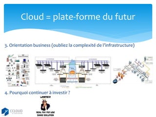 Cloud = plate-forme du futur
3. Orientation business (oubliez la complexité de l’infrastructure)

4. Pourquoi continuer à investir ?

 