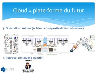 Cloud = plate-forme du futur
3. Orientation business (oubliez la complexité de l’infrastructure)

4. Pourquoi continuer à investir ?

 