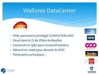 Wallonie DataCenter

WIN, partenaire privilégié COMPUTERLAND
Situé dans le ZI de Villers-le-Bouillet
Construit en 1987 pour Cockerill-Sambre
Rénové en 2006 pour devenir le WDC
Partenaires principaux :

 